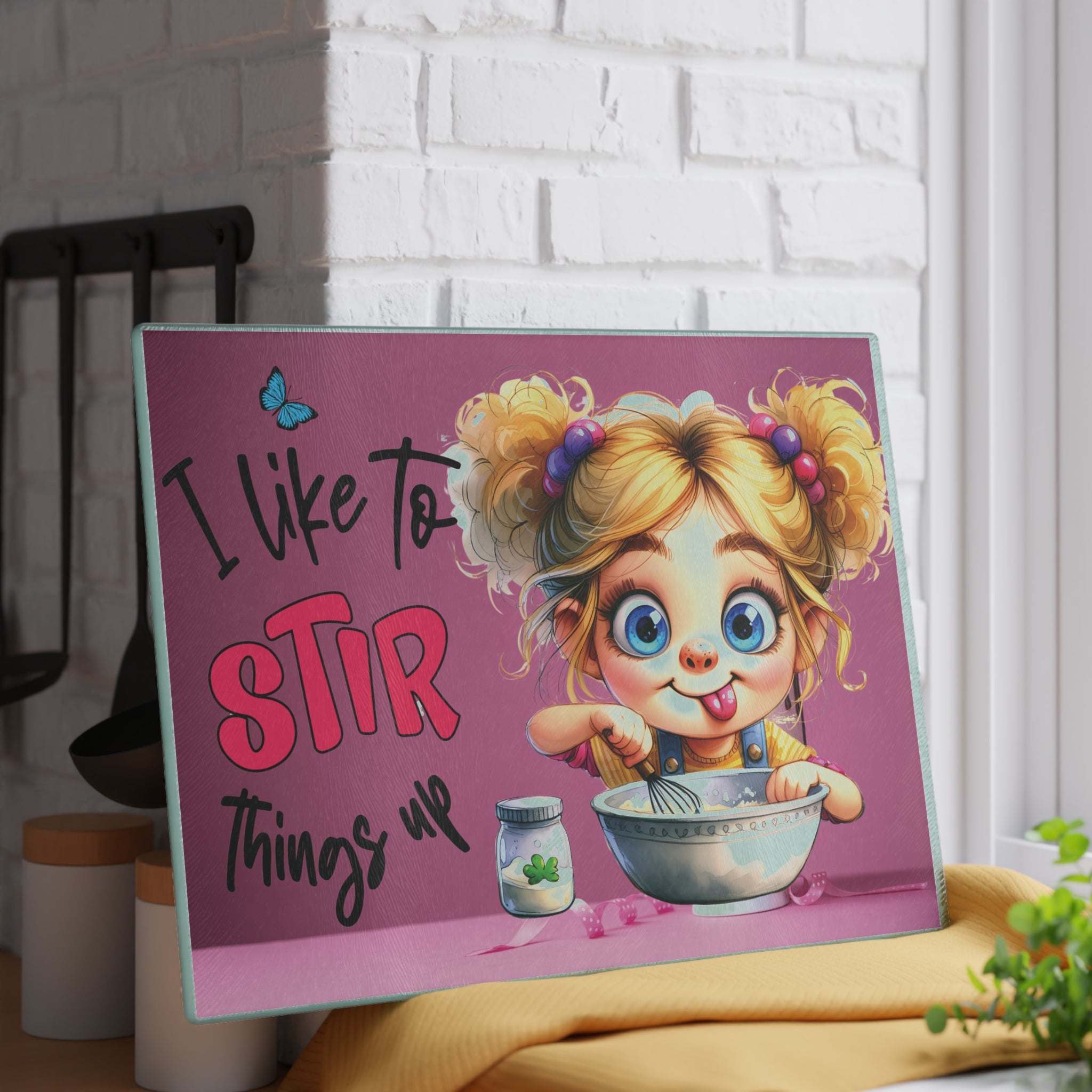 Playful Kitchen Glass Cutting Board, Fun Gift for Bakers, Cooking Decor, Unique Housewarming, Birthday, Kitchen Art