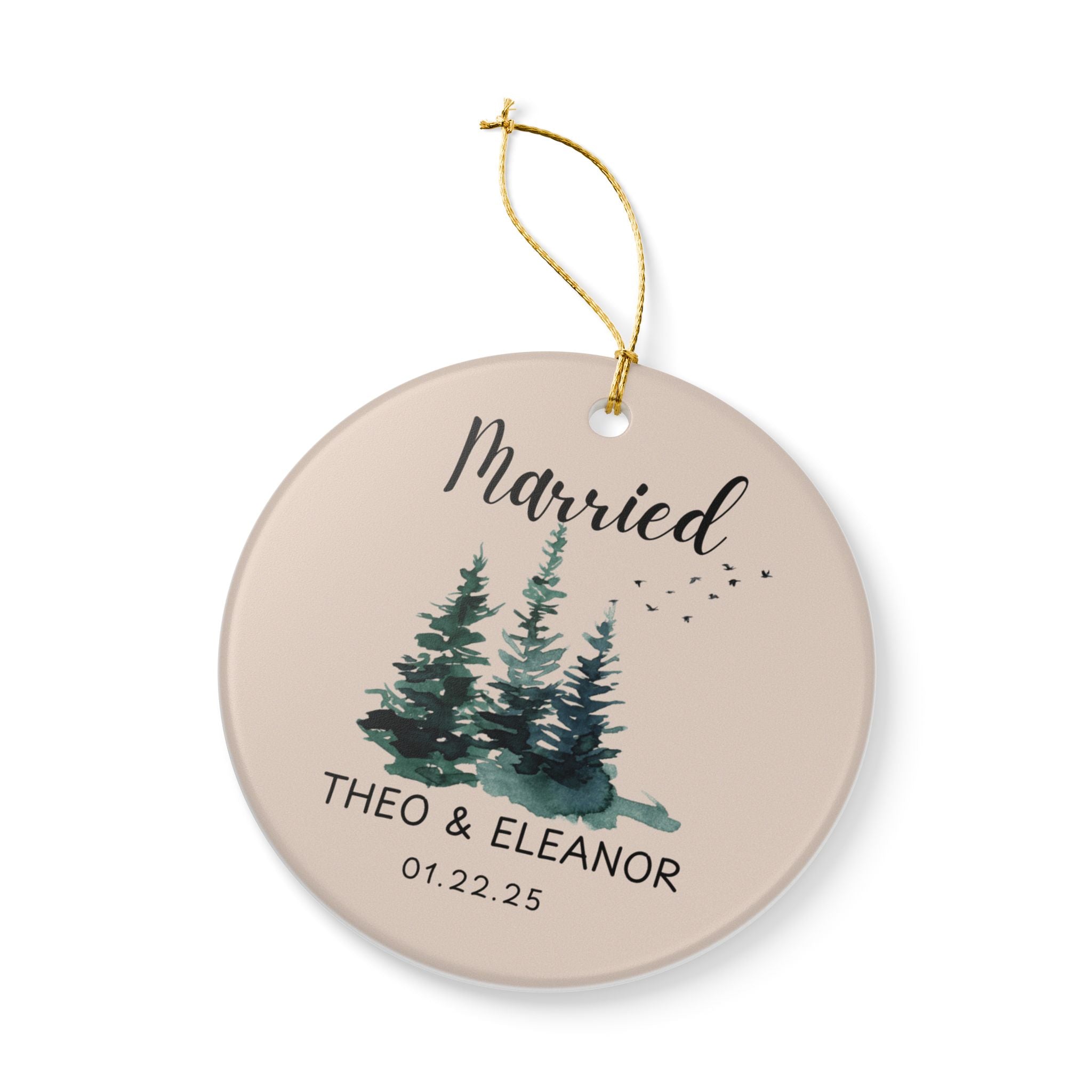 Personalized Wedding Ornament, Custom Married Keepsake, Holiday Decor, Bridal Gift, Tree Ornament, Engagement Decoration