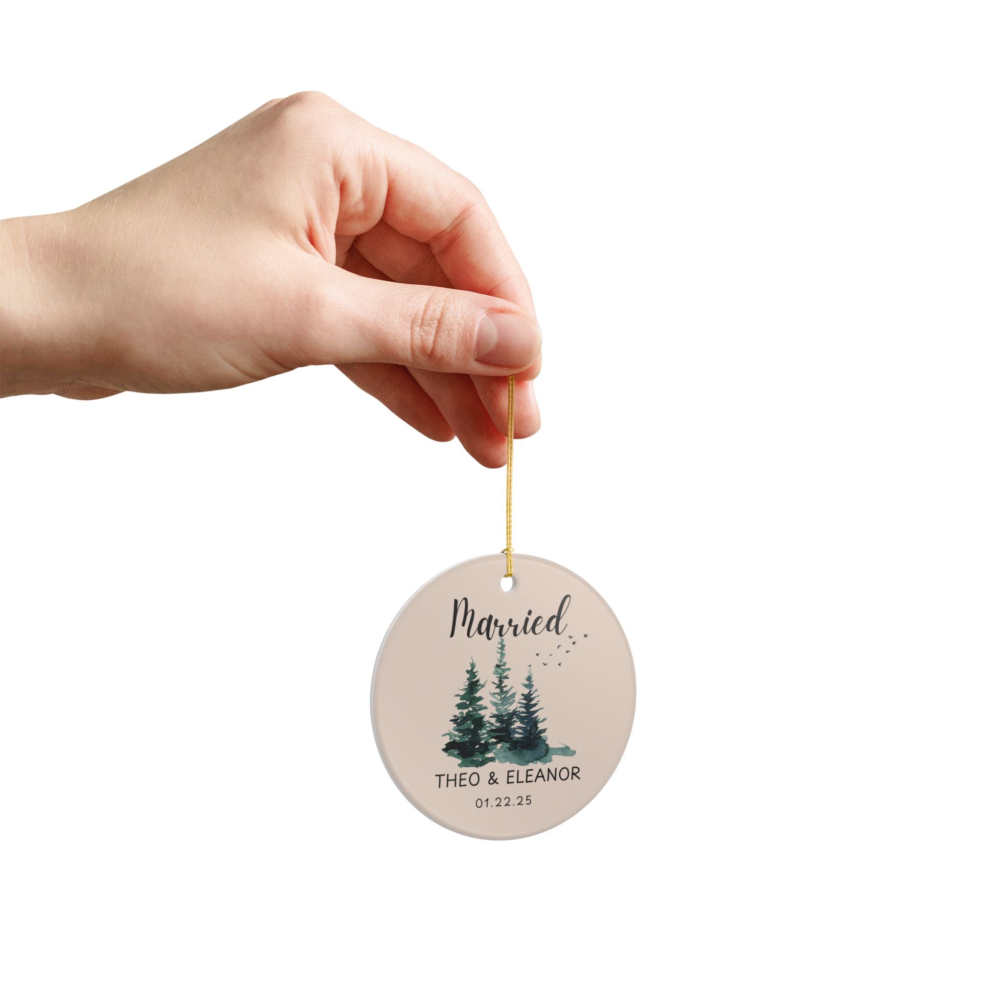 Personalized Wedding Ornament, Custom Married Keepsake, Holiday Decor, Bridal Gift, Tree Ornament, Engagement Decoration