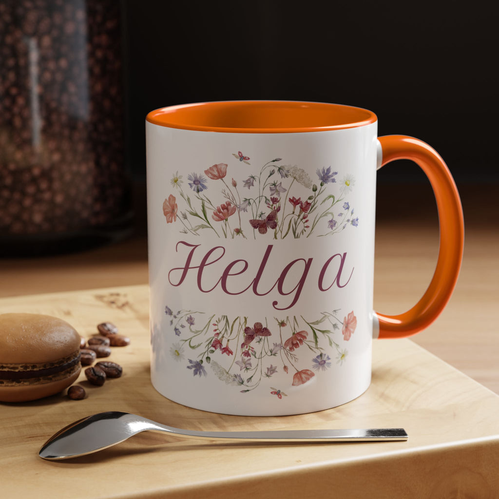 Floral Accent Coffee Mug for Helga, Personalized Gift, Floral Design, Custom Mug, Tea Lover Gift, Birthday Present