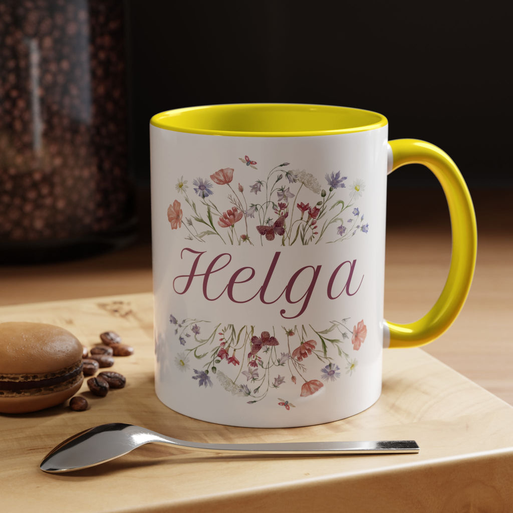 Floral Accent Coffee Mug for Helga, Personalized Gift, Floral Design, Custom Mug, Tea Lover Gift, Birthday Present