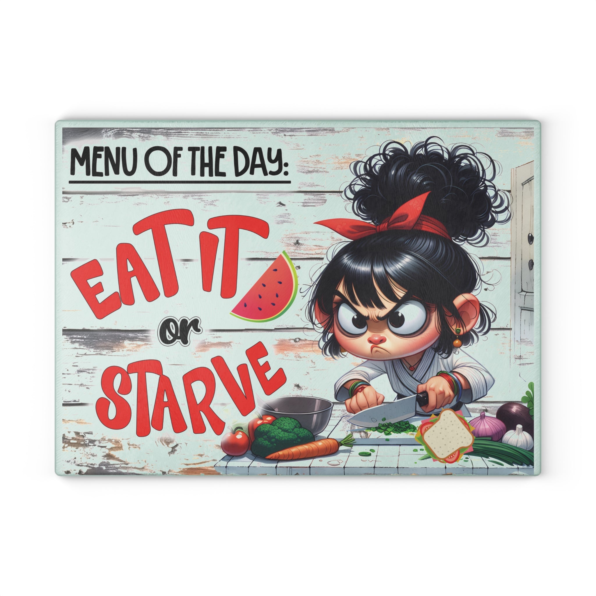 Funny Kitchen Glass Cutting Board with Eat It or Starve Design - Humorous Cooking Decor, Gift for Chefs, Housewarming, Kitchen [...]