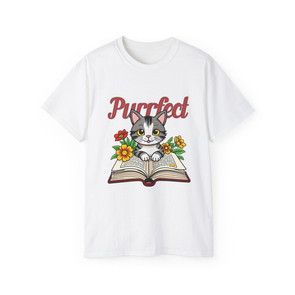 Purrfect Cat Lover Tee, Cute Cat T-Shirt for Book Lovers, Gifts for Cat Owners, Birthday Gift, Animal Lover Apparel, Pet-Themed Shirt
