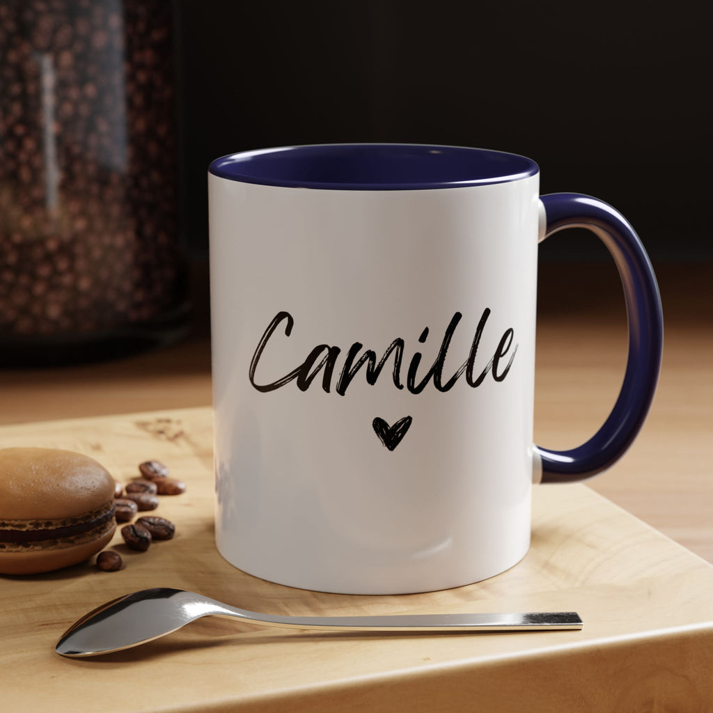 Personalized Accent Coffee Mug, Gift for Coffee Lovers, Custom Name Mug, Heart Design, Perfect for Birthdays, Special Occasions