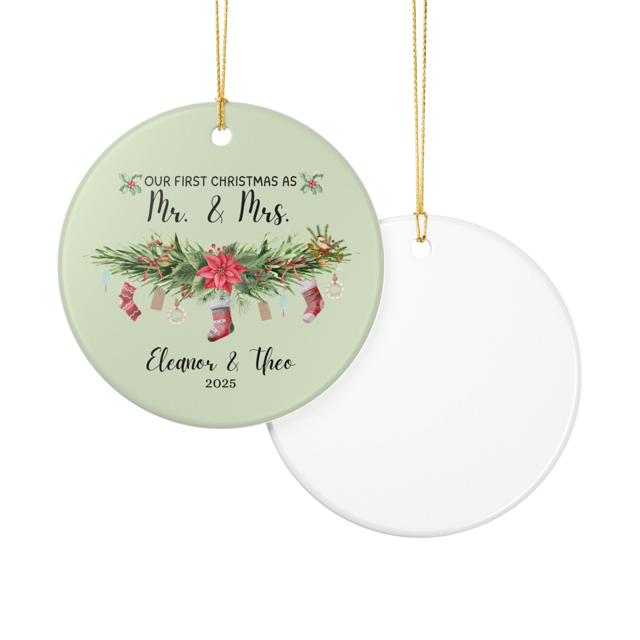 Personalized Christmas Ornament, Keepsake Holiday Decoration, Newlywed Gift, Tree Decor, Family Tradition