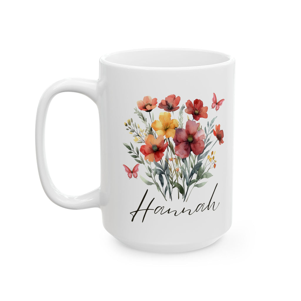 Personalized Floral Ceramic Mug, Customized Gift, Coffee Cup, Tea Mug, Birthday Gift, Housewarming Gift