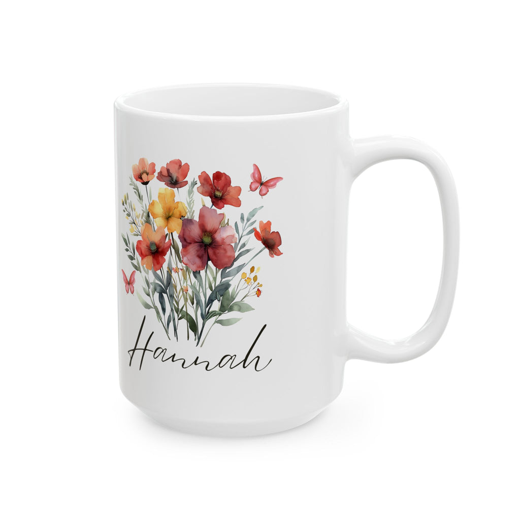 Personalized Floral Ceramic Mug, Customized Gift, Coffee Cup, Tea Mug, Birthday Gift, Housewarming Gift