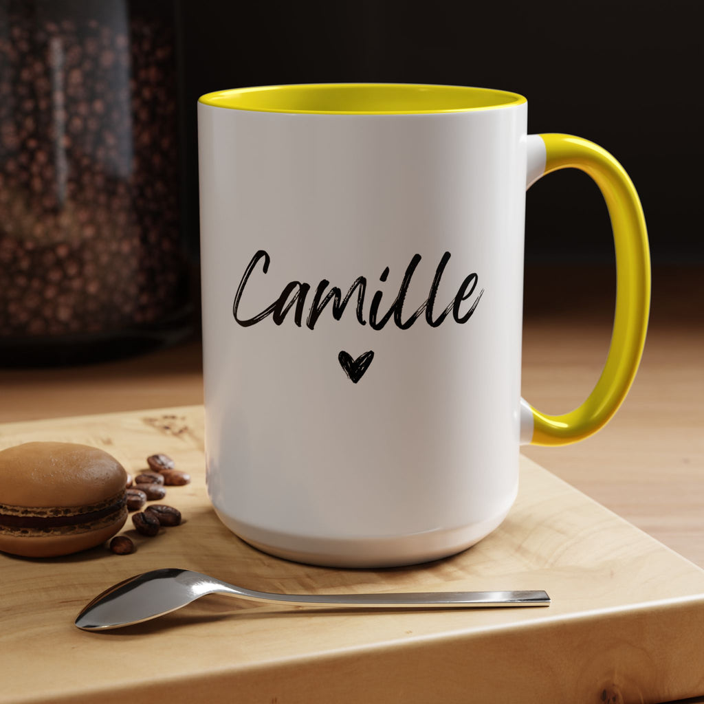 Personalized Accent Coffee Mug, Gift for Coffee Lovers, Custom Name Mug, Heart Design, Perfect for Birthdays, Special Occasions