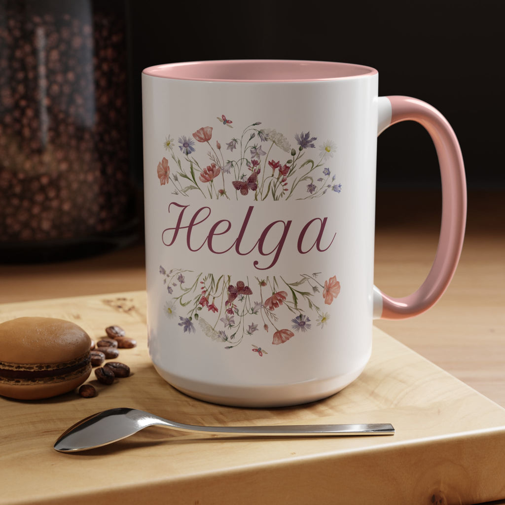 Floral Accent Coffee Mug for Helga, Personalized Gift, Floral Design, Custom Mug, Tea Lover Gift, Birthday Present