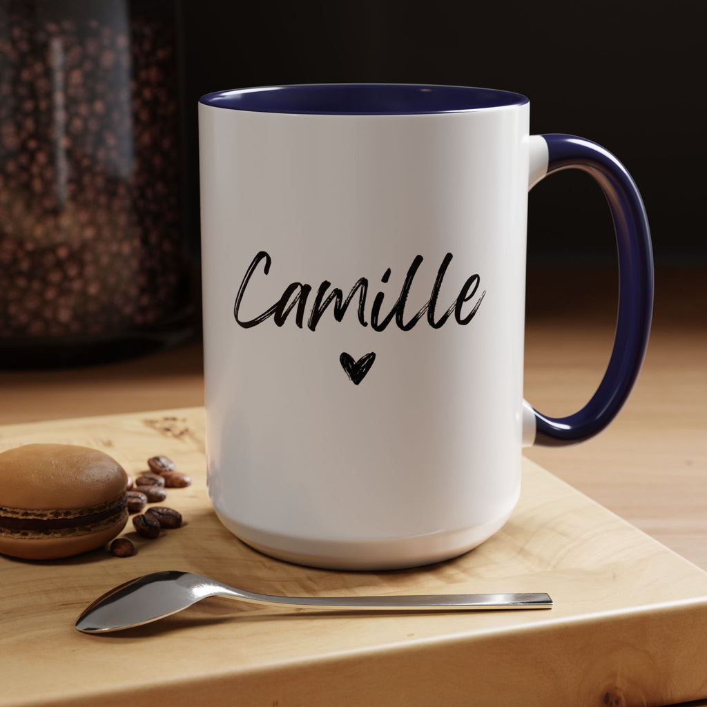 Personalized Accent Coffee Mug, Gift for Coffee Lovers, Custom Name Mug, Heart Design, Perfect for Birthdays, Special Occasions