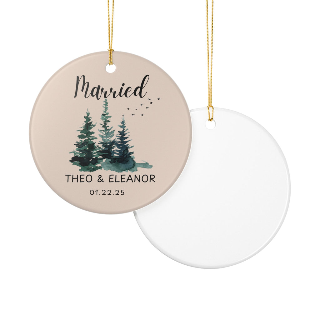 Personalized Wedding Ornament, Custom Married Keepsake, Holiday Decor, Bridal Gift, Tree Ornament, Engagement Decoration