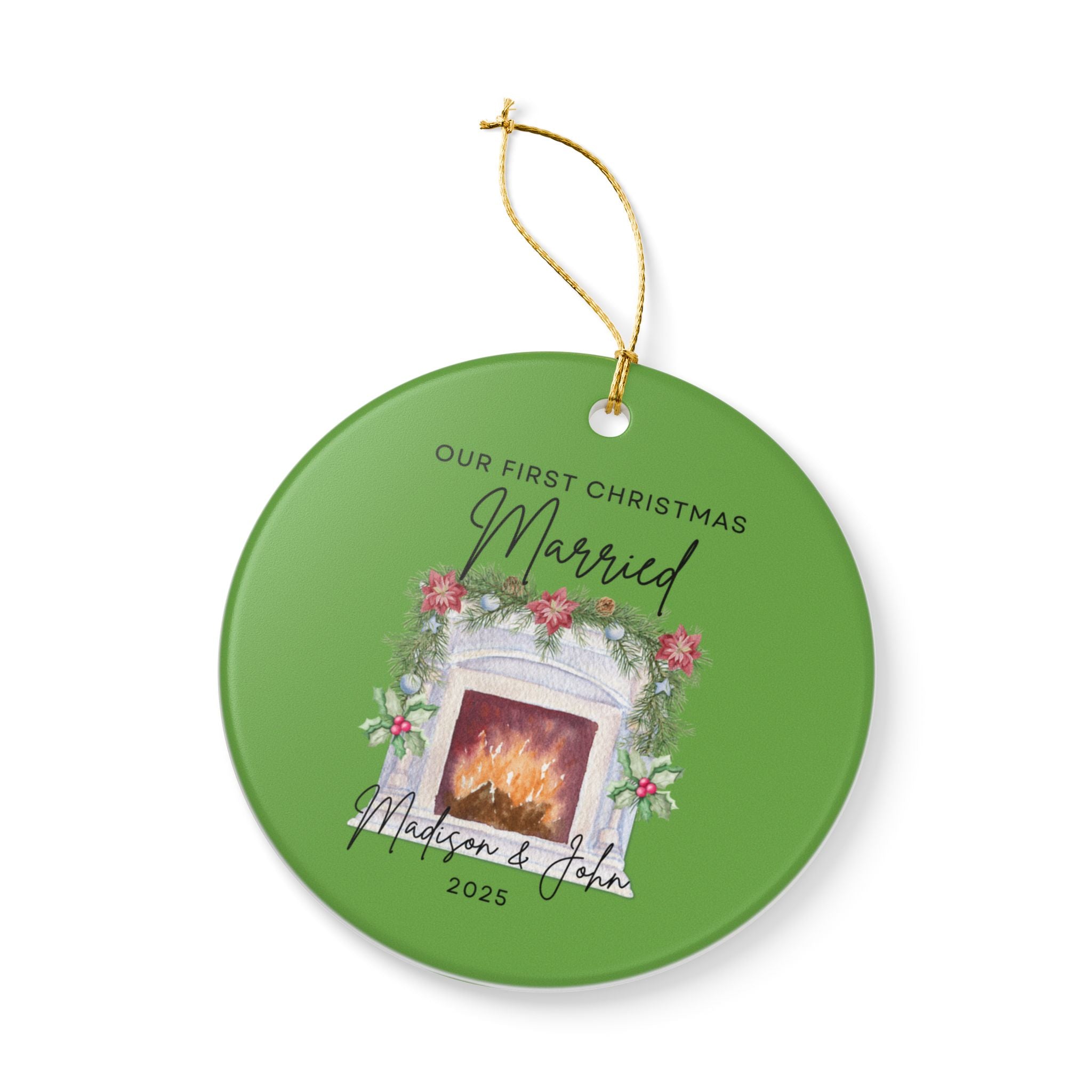 Personalized Christmas Ornament, First Christmas Married Keepsake, Holiday Decor, Wedding Gift, Custom Ceramic Decoration