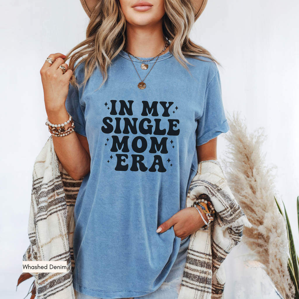 In My Mom Era Shirt – Comfort Colors T-Shirt | Retro Graphic Tee | Unisex Cotton Top (Sizes S–XXL) Black/White/Orchid/Blue Jean)