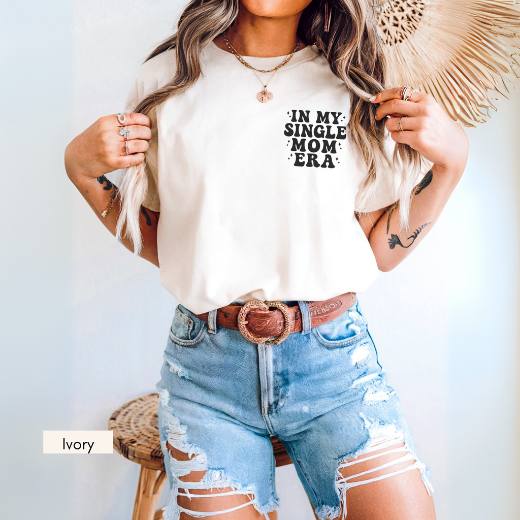 In My Mom Era Shirt – Comfort Colors T-Shirt | Retro Graphic Tee | Unisex Cotton Top (Sizes S–XXL) Black/White/Orchid/Blue Jean)