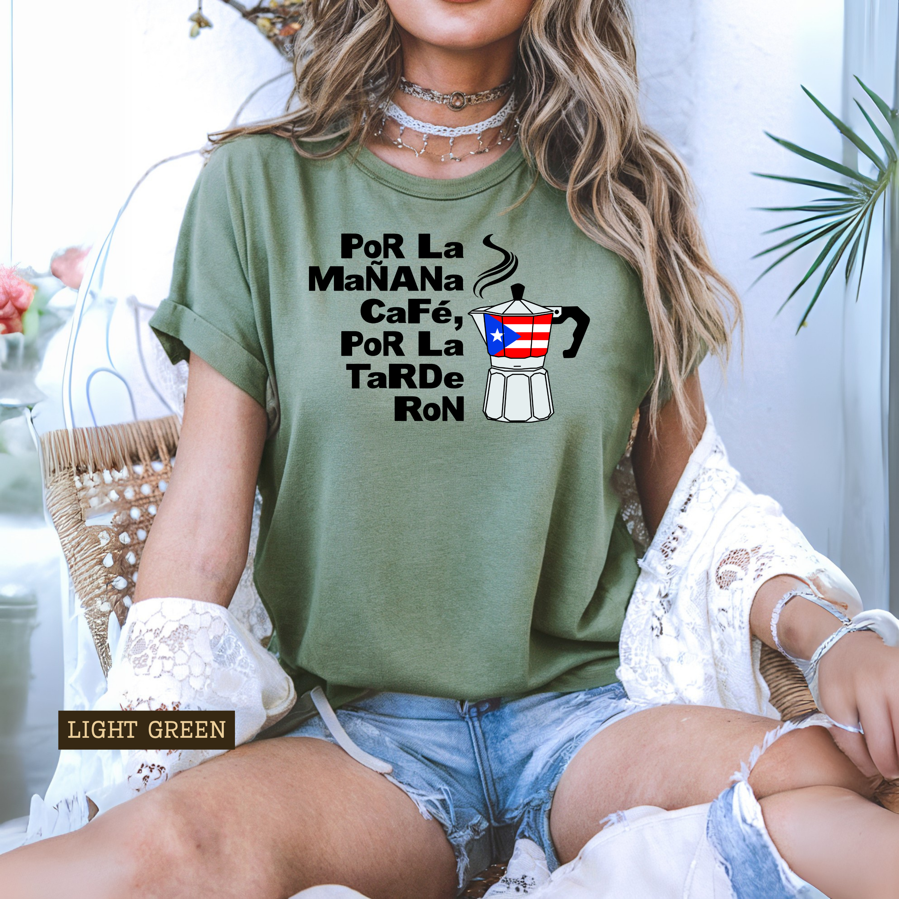 Morning Coffee, Afternoon Rum – Funny Boricua Greca Shirt | Coffee & Rum Graphic Tee | Unisex T-Shirt S–XL